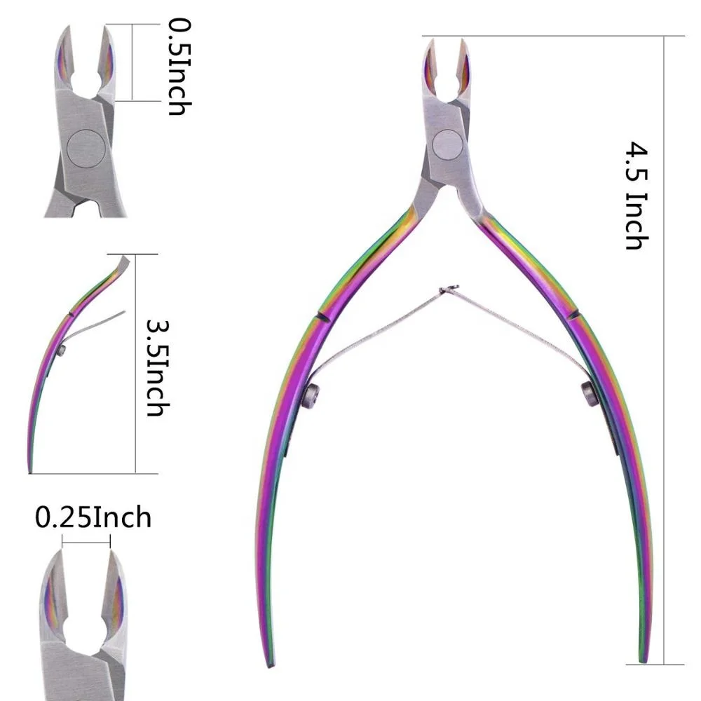Cuticle Nipper - Stainless Steel Rainbow Dead Skin Remover Cuticle Cutter Trimmer Clipper with Double Spring
