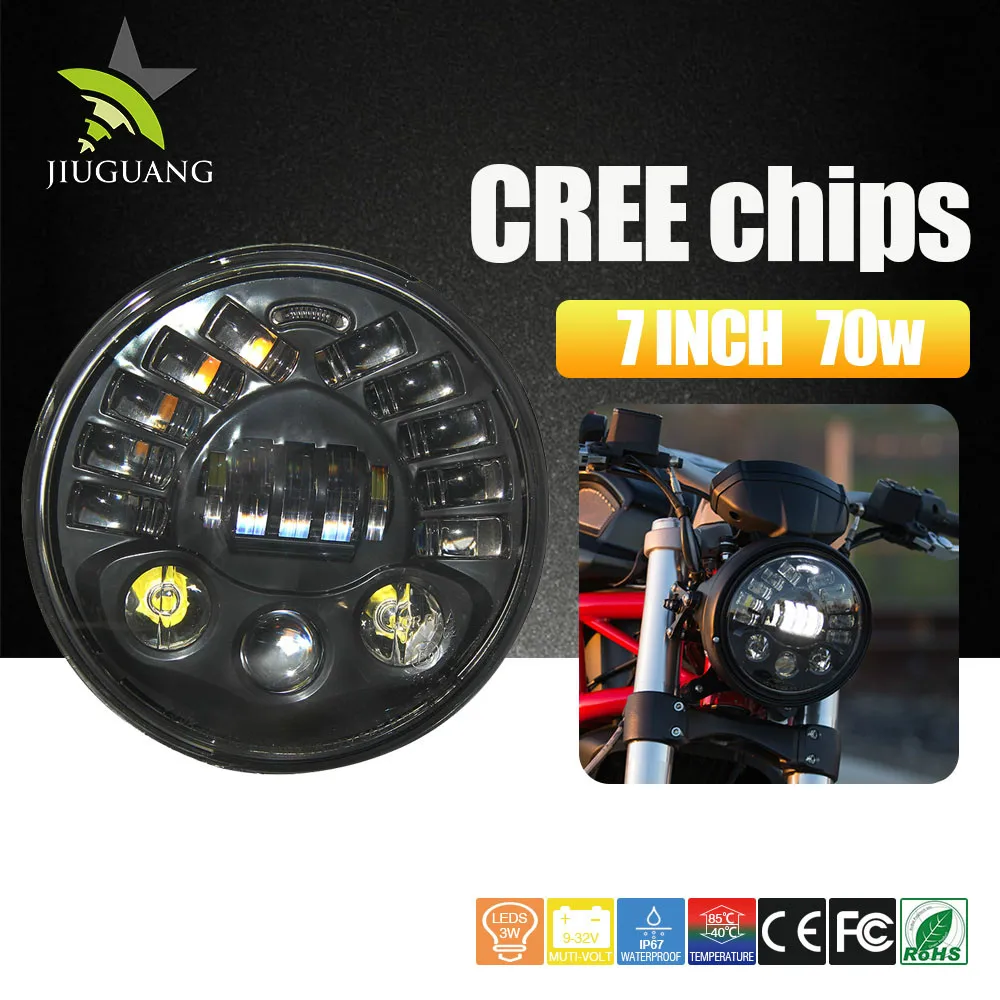 Wholesale Car LED Headlights H4 70W 40W 12V Black High Low Beam 7 inch LED Headlights