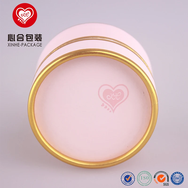 
Plain pink hot stamping paper cylinder packaging boxes with gold lining/Face cream jar outer packing cardboard boxes 