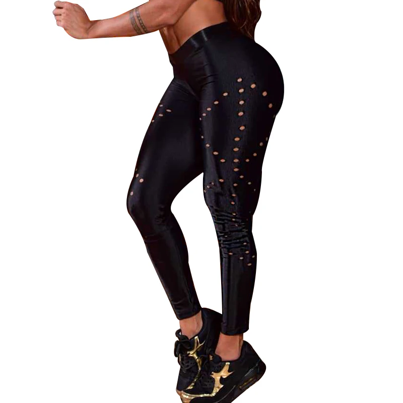 Sportswear Black Leggings For Women Fashion Hollow Pants Breathable Joggers Ladies Sexy Punk Rock Push Up Leggings