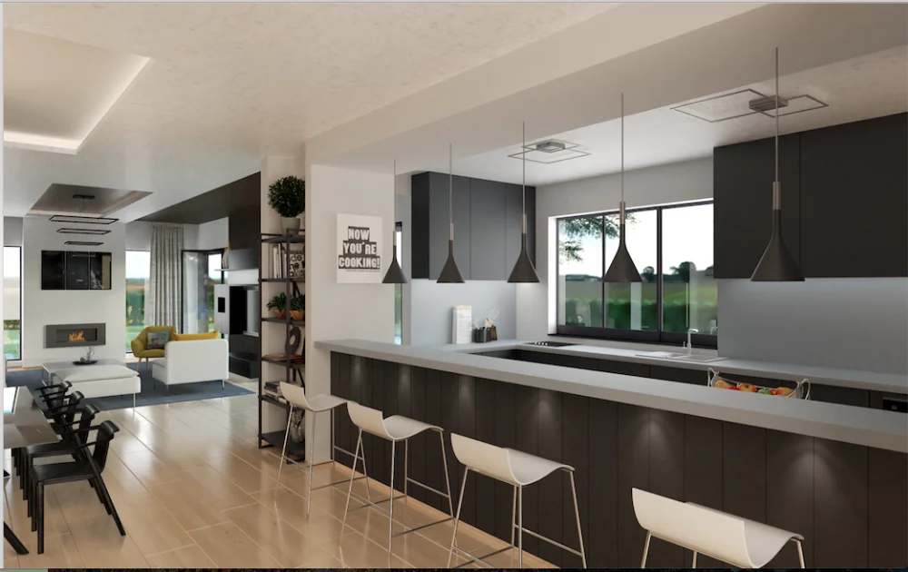 Handle free modern design matt finish lacquer kitchen cabinet with wooden island