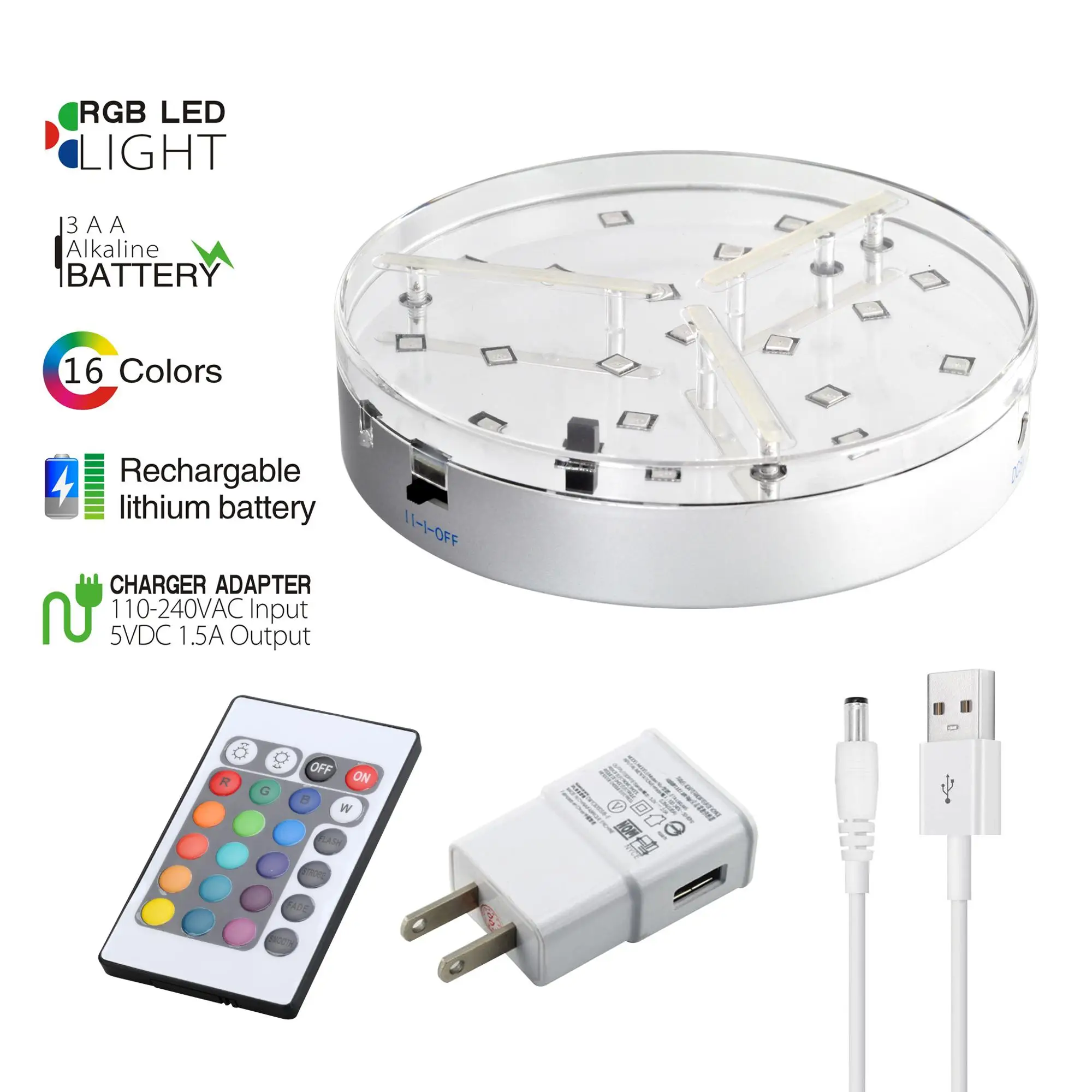 KITOSUN 6inch Remote Controlled RGB Rechargeable Round LED Centerpiece Light Base Coaster for Smoking Shisha Hookah Lighting