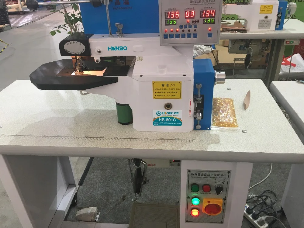 HB-801C industrial mico-computer automatic therm cementing edge folding gluing leather shoe gule machine