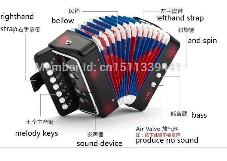7 key 2 bass 14 tones popular plastic acordeon for sale