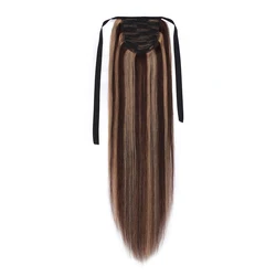 Medium brown silky straight High quality human hair ponytail drawstring