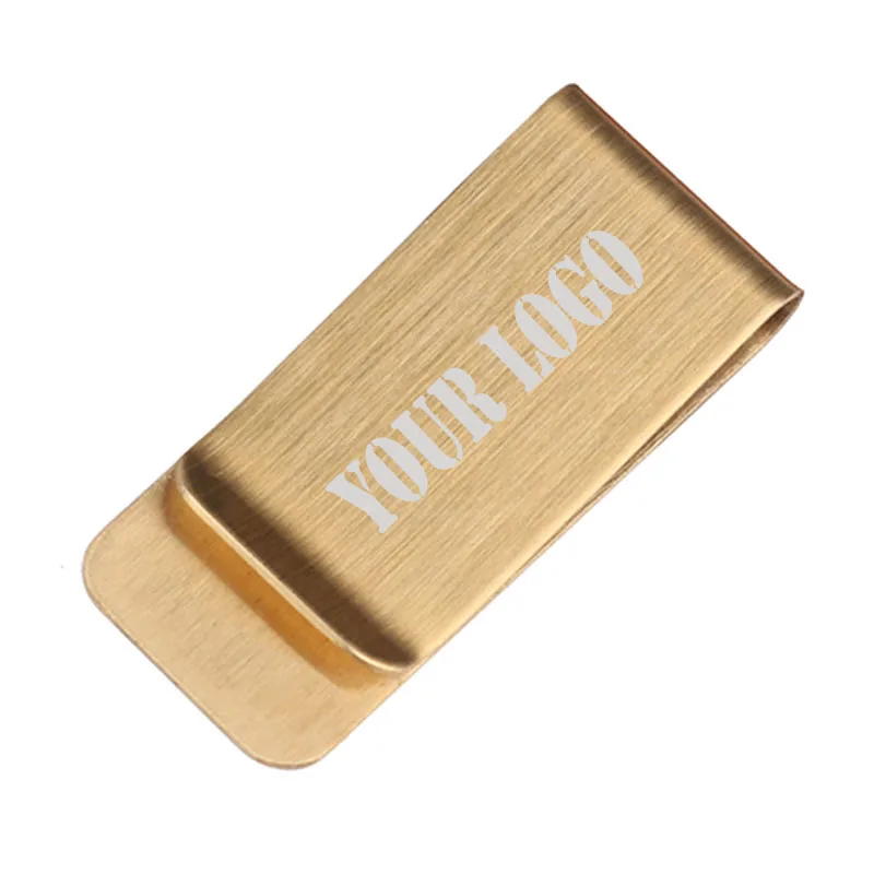 50*26mm Custom Logo Brushed Finish Brass Cash Money Clips Credit Card Holder