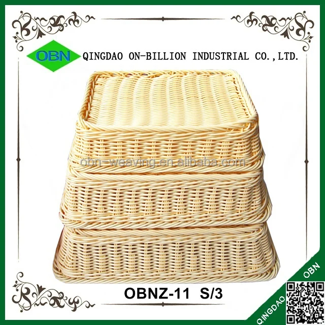 Rectangular hand weaving plastic rattan basket for bread