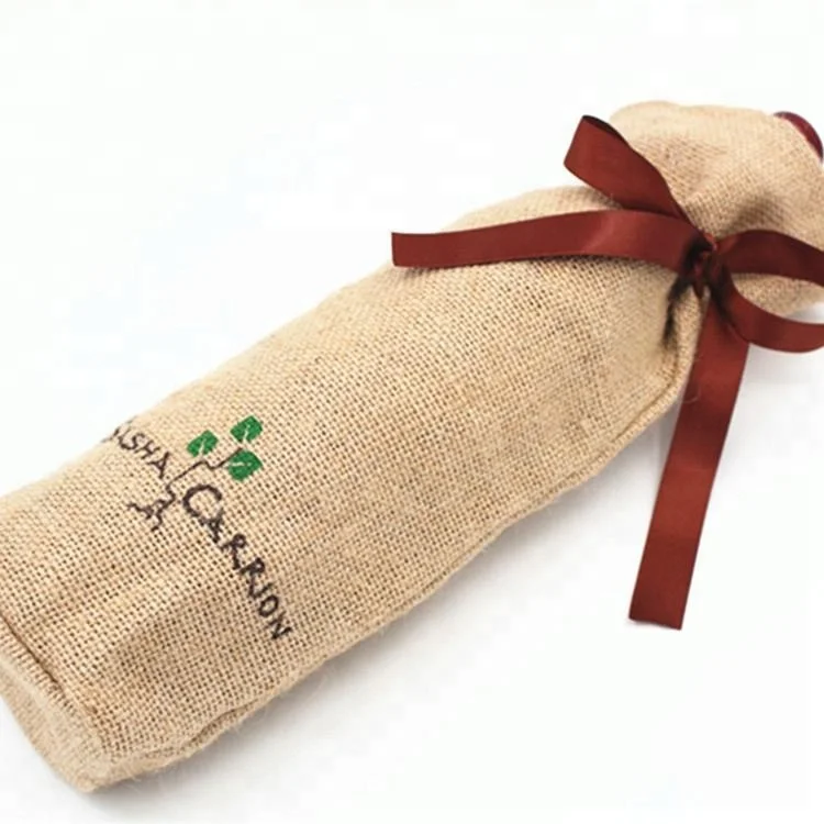 Hot sale custom logo printed 100% natural jute bag wine bottle gifts bags for sales