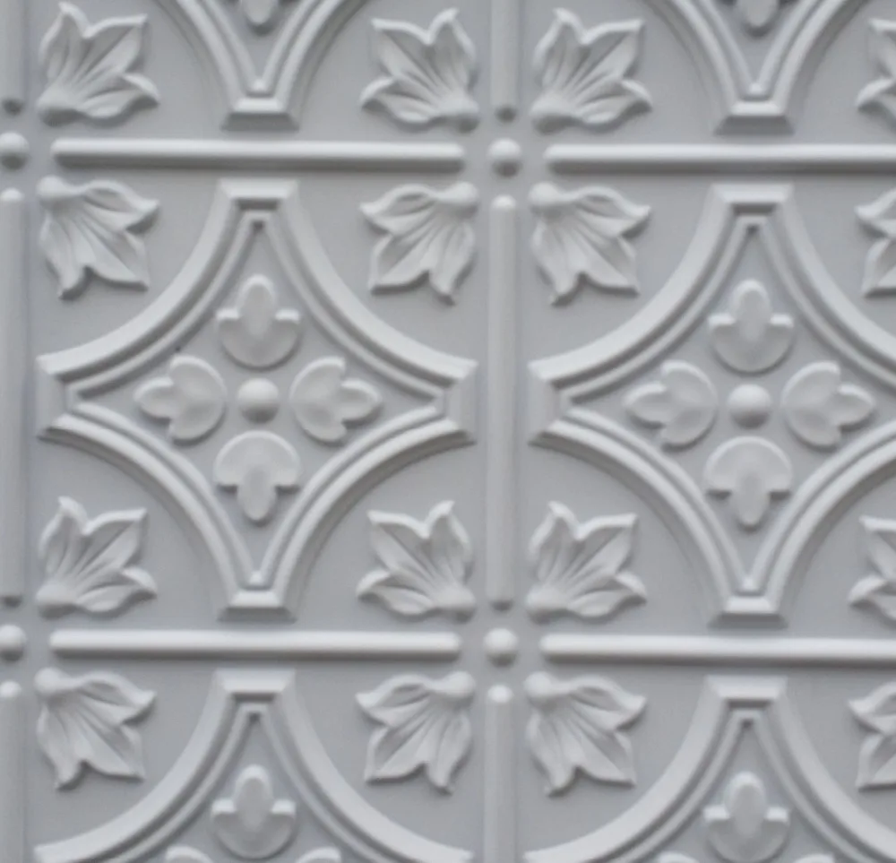Faux tin 3D embossed cafe pub decor wall panels PLB10 white matte