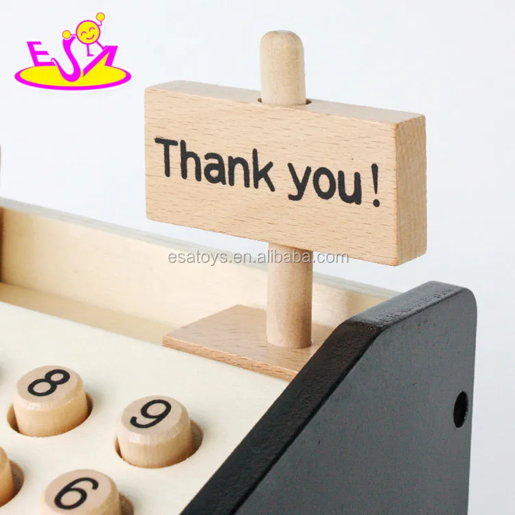 Best sale pretend toys wooden kids play cash register with scanner W10A066