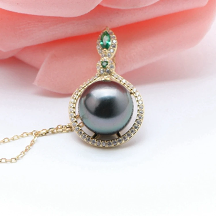 10-11mm AAA black Tahiti pearl natural cultured simple gold pendant design 925 sterling silver pearl pendant necklace