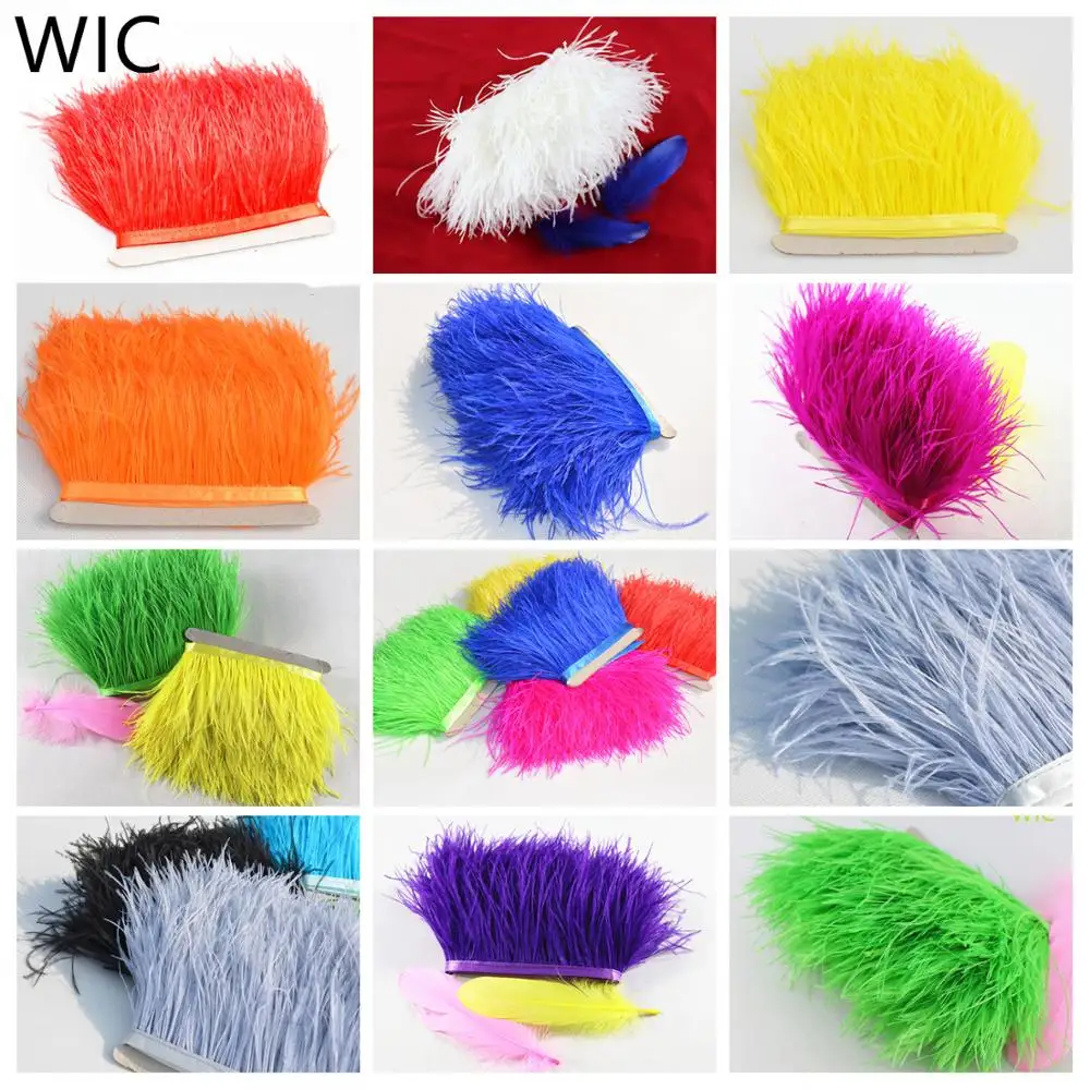 7-9cm Dyed Red Ostrich Feather Trim Handmade Feather Tassel with Satin Ribbon for Dress/Curtain/Women hats