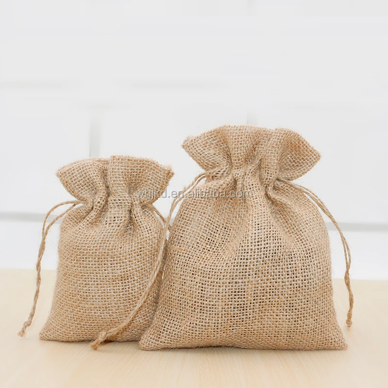 Custom printed gift hessian nepal hemp pouches wholesale hemp jute drawstring bags