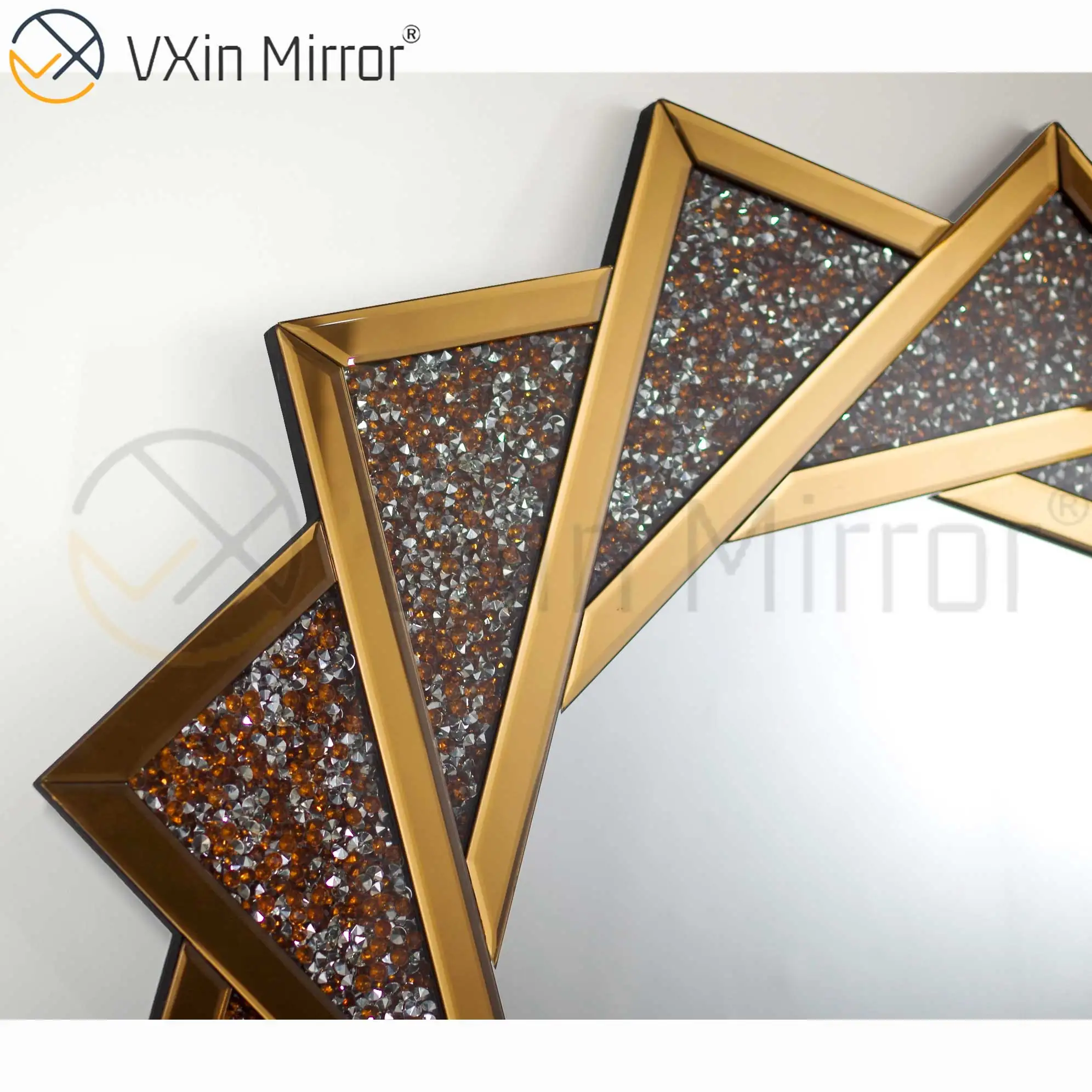 Hot sell VXin WXM-1779 3 color LED Modern crystal Silver Crushed  Diamond Wall hanging Mirror