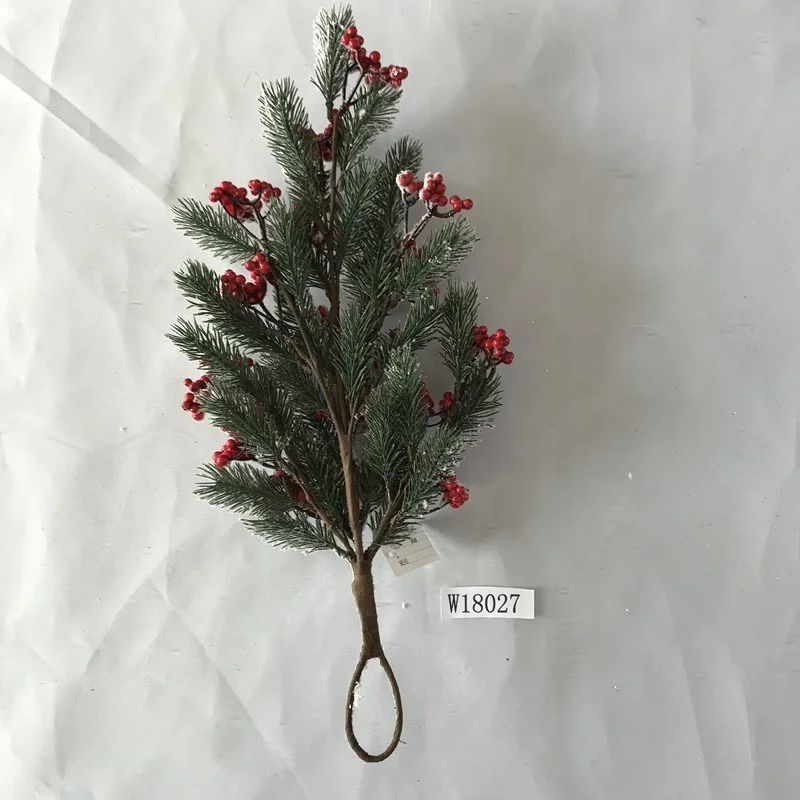 plastic Christmas decorative artificial red berry pine cone with frosted snow