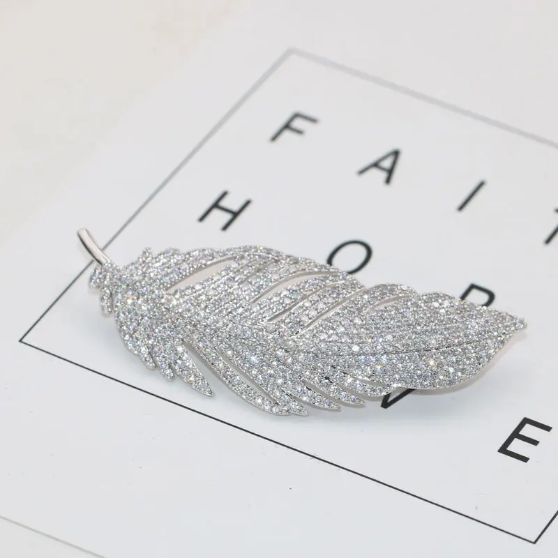 YK Saree High End 5A Zircon Feather Brooch For Women Made of Copper