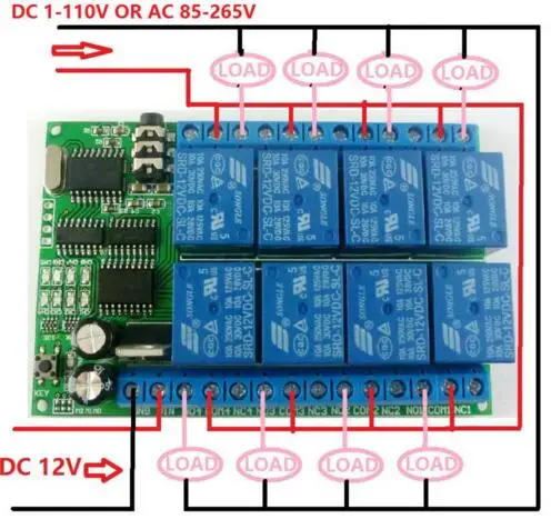 AD22A08 DC 12V 8 channels DTMF Relay MT8870 Decoder Phone Remote Control switch