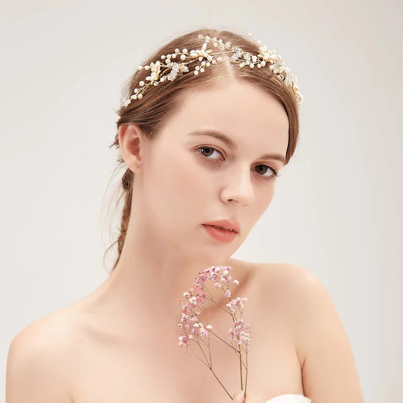 Новый стиль Горячая Распродажа Европейский пресноводный жемчуг Свадебная ручная работа кристальная повязка на голову