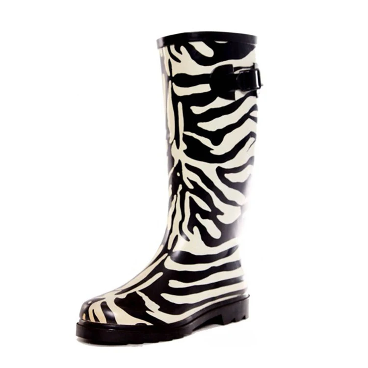 High quality shoes with white background zebra printing custom made rubber boots for women