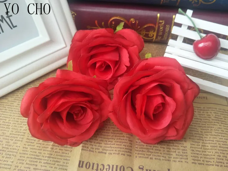 YO CHO mariage valentine decoration fabric silk realistic artificial silk faux fake artificial flower latex rose head