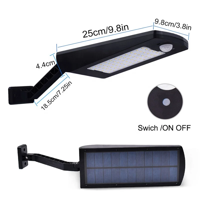 66LED Outdoor Solar Waterproof Adjustable Wireless Motion Sensor Remote Control lamp Big Battery solar garden wall mounted light