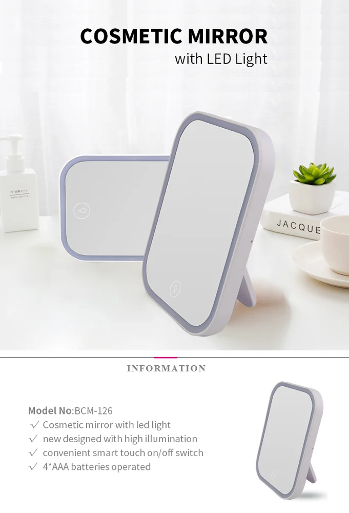 PRITECH New Design Square Shape LED Light Cosmetic Table Standing Make Up Mirror