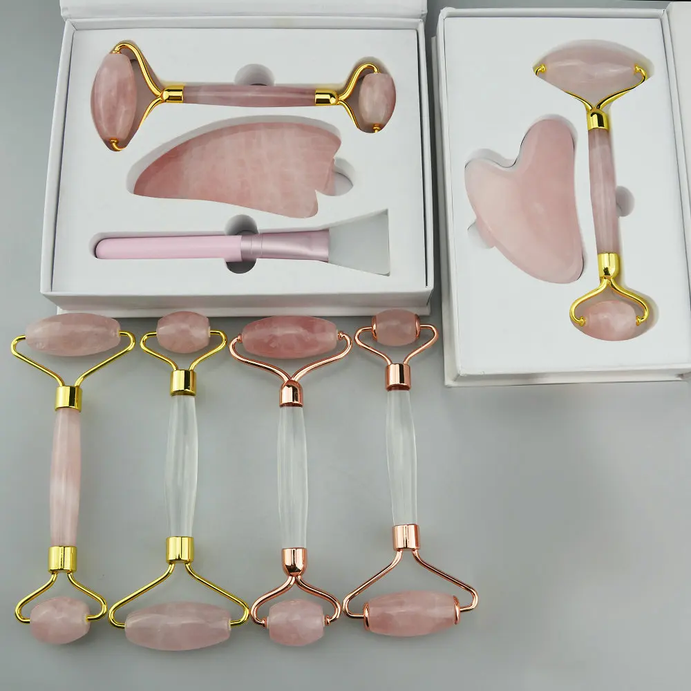  Newest and Hot selling Pink Crystal Message Roller Facial Rose Quartz Massage