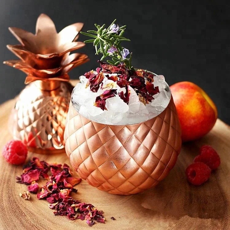 Металлические медные чашки для коктейлей из нержавеющей стали с ананасом, 900 мл, мюл, кружка с крышкой, пивная кружка