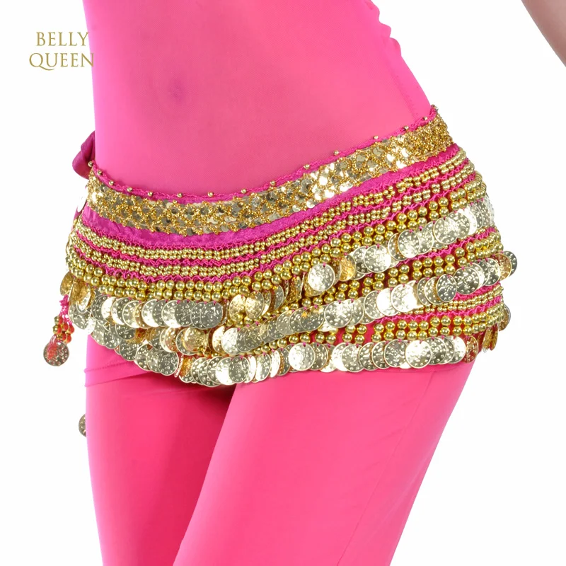 Velvet belly dance hip scarf with 338 gold coins BellyQueen