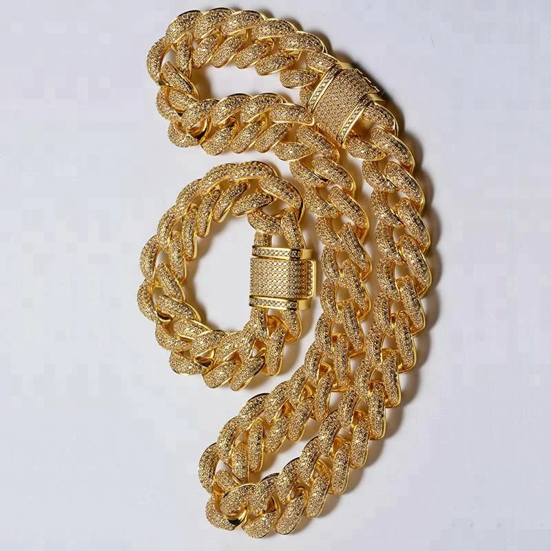 18K Gold 24MM Iced Out Diamond Cuban Link Chain