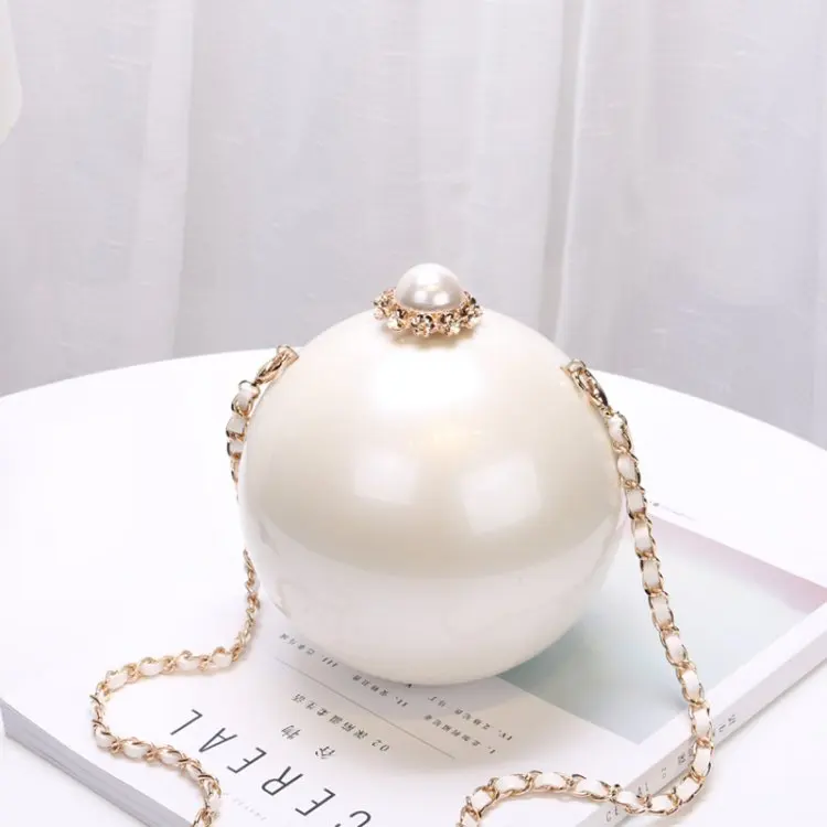 Ladies Big Pearl Round Ball Hard Case Wedding Bridal Party Evening Bags Clutch Bag Small Purse