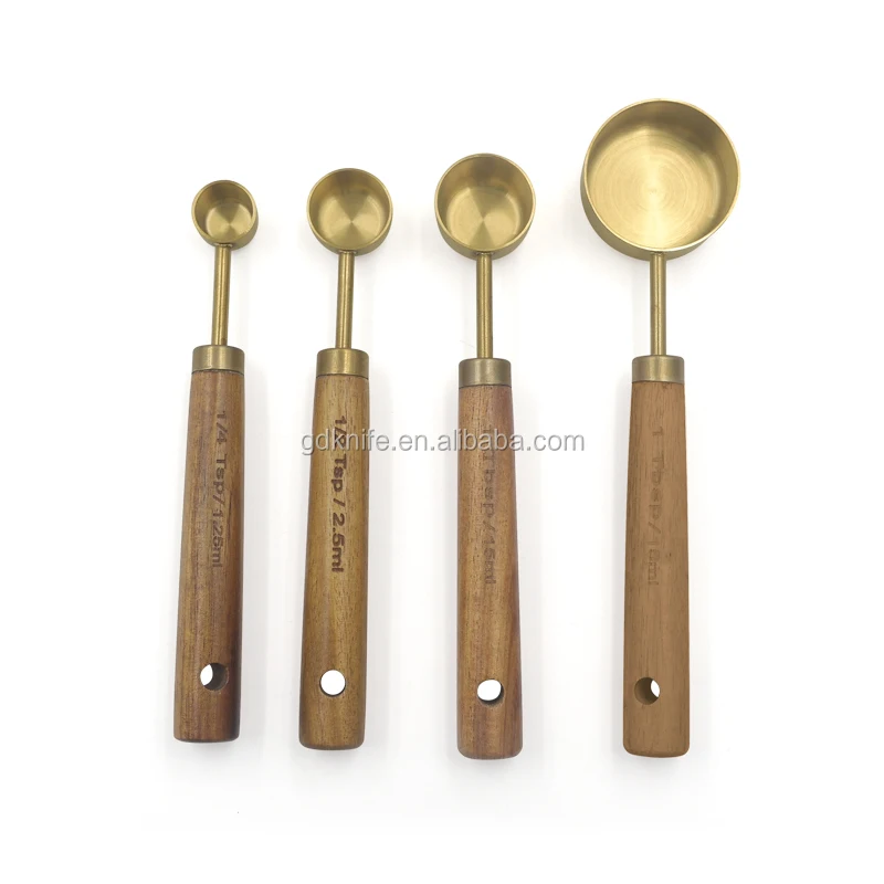 Лидер продаж, набор мерных ложек из розового золота с деревянной ручкой и медным покрытием, 4 шт.