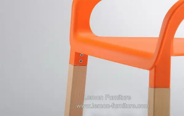 Modern wholesale armrest wood leg stackable restaurant plastic chair