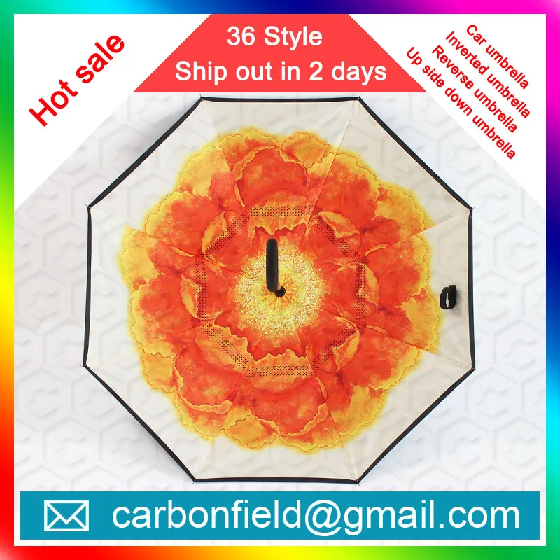 Unique c handle inverted Reflective Strip Safety Car Umbrella - Anti-uv Sun And Rain Inverted Umbrella Yellow style