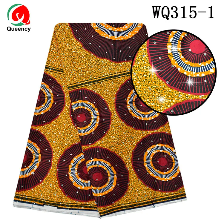 Queency  Wholesale Stone Wax Print Fabric Polyester African Ankara Bead String Printing Fabric