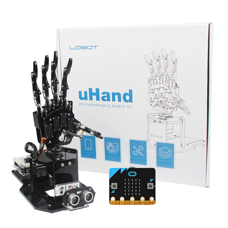 Unfinished 180 Degree uHandbit Open Source Robotic Hand with Swivel Base APP Control & Microbit Main Board