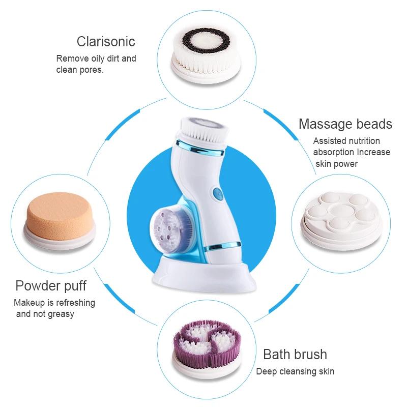 4 In 1 Skin Pore Massage Mini Beauty Massager Brush Electric Facial Cleanser facial cleansing brush