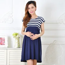 Maternity Dress Casual Cotton Summer Dress Maternity Wear Plus Size Patchwork Stripe Pattern Pregnancy Dress Vestido