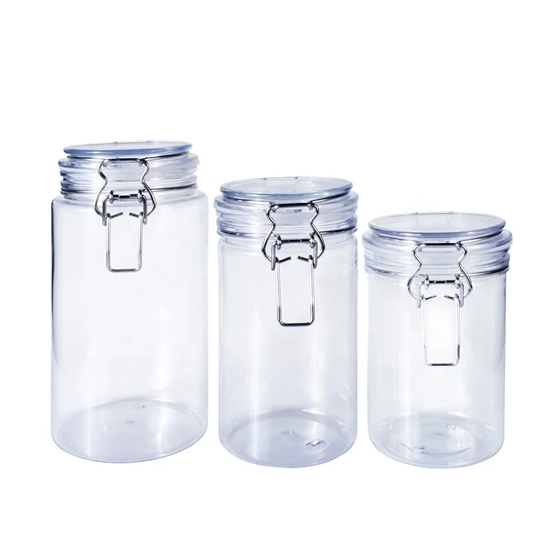 
Wholesale food storage container 40ml 60ml 120ml 150ml 200ml 250ml 550ml 1000ml air seal PET plastic kilner jar with metal lock 