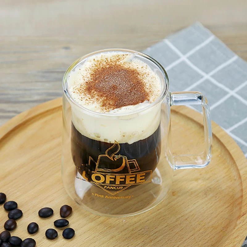 300ml Double Wall Cappuccino Glass Coffee Mugs