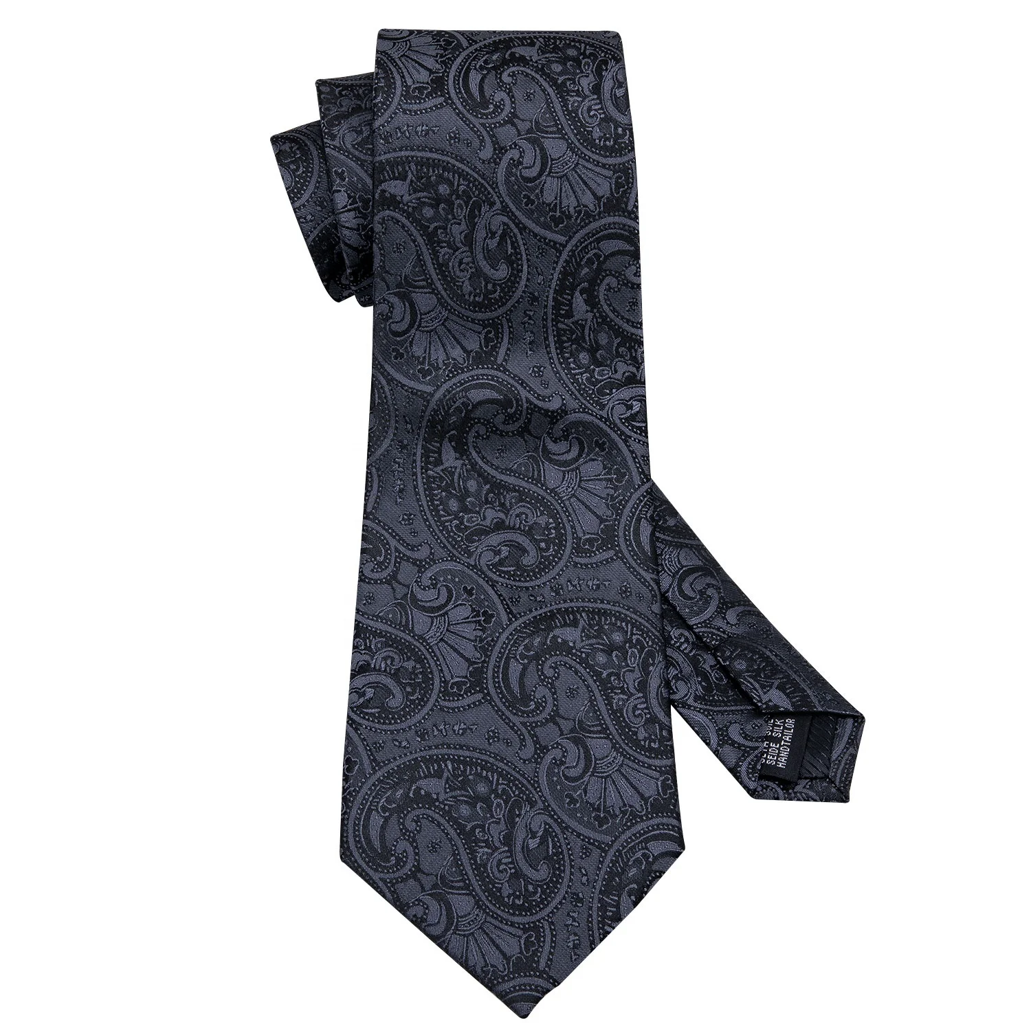 Classic Paisley Jacquard Woven Tie Pocket Square Cufflinks Black Silk Tie Set For Men