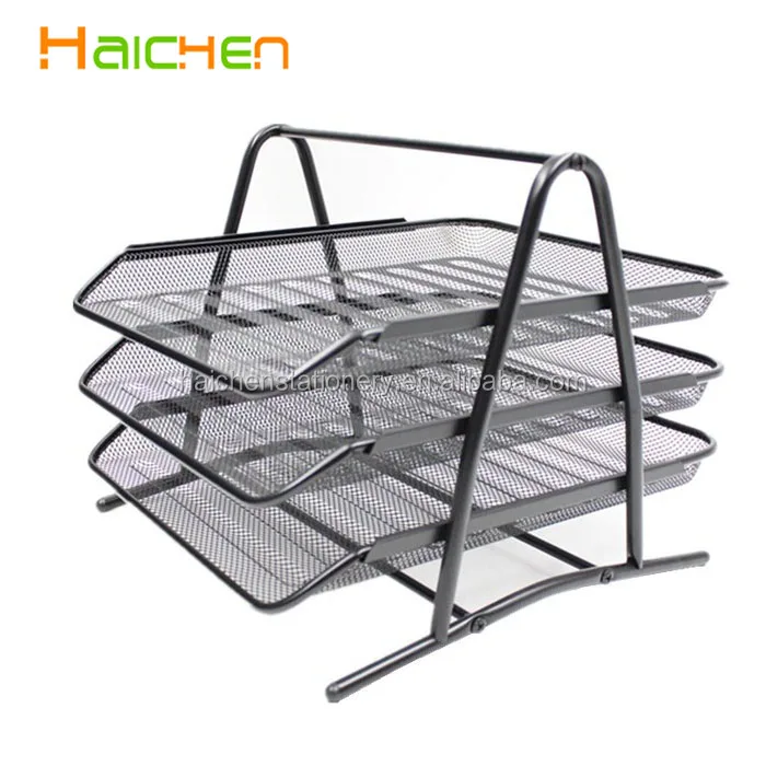 Factory office metal desk organizer mesh 3 tier document file tray