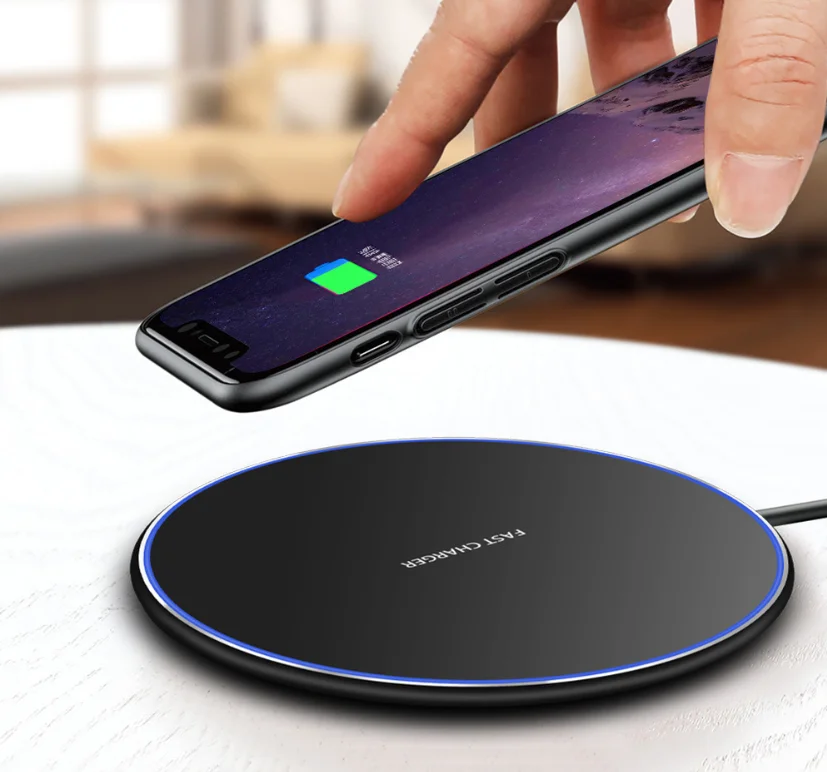 Office desk charging pad Round pad  wireless charging pad QI Fast phone Charger 10W fast  wireless charge phone