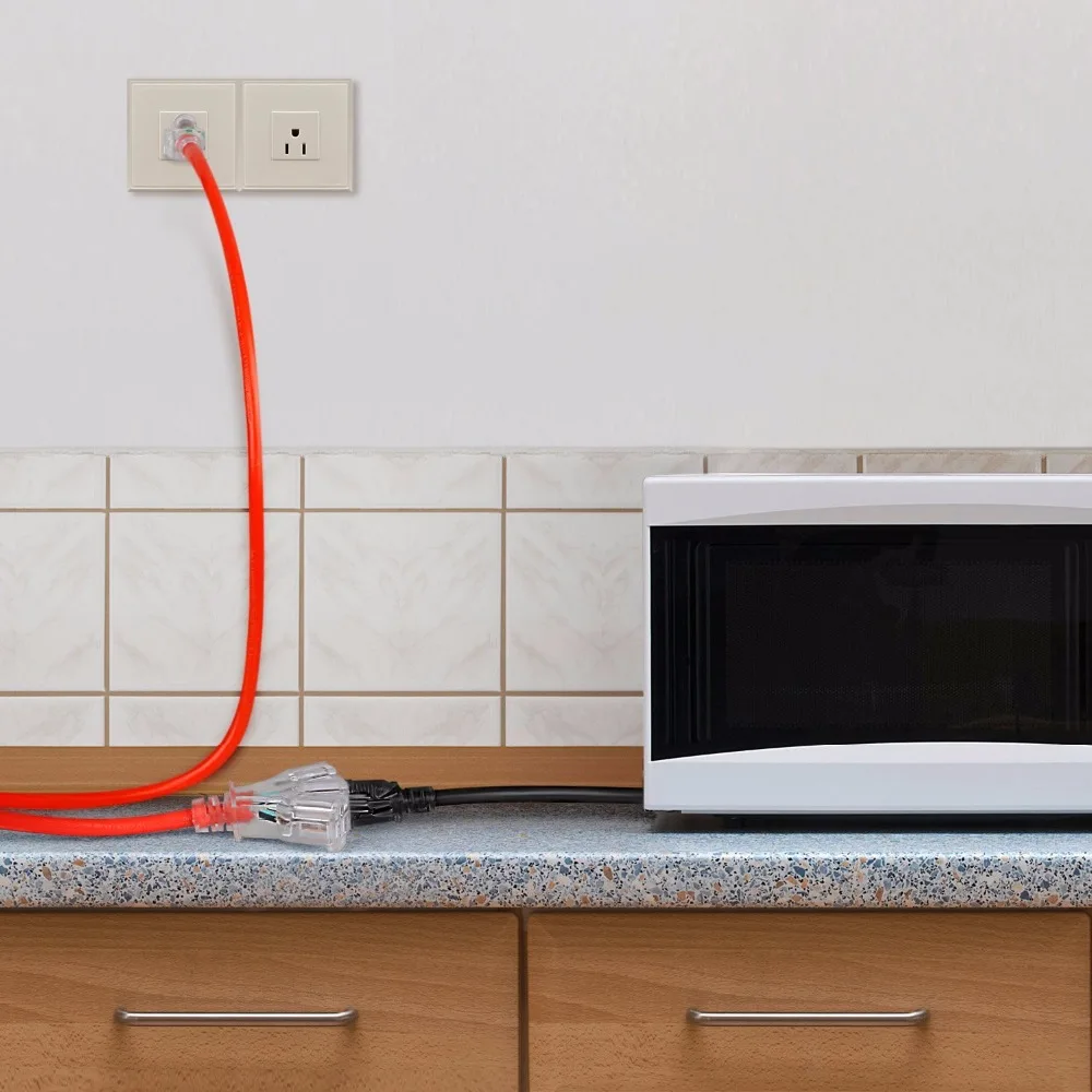 25ft 14/3 Extension Cord Lighted Indoor Outdoor Power Cord Triple Outlets