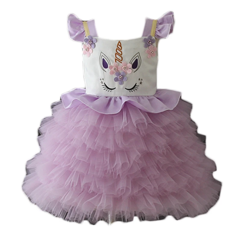 2019 Purple one year old unicorn baby girls purple party wear western birthday tutu dress
