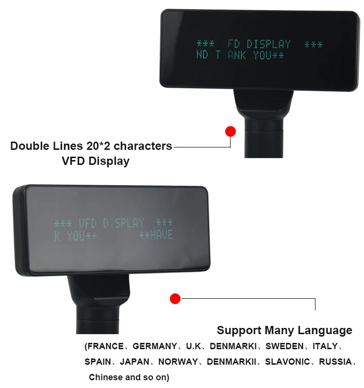 USB or Serial Port VFD Pos Customer Pole Display with pole and base