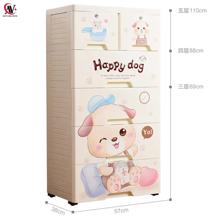 pp plastic clothes storage drawer 5 tier cupboard with two locks wardrobe for baby