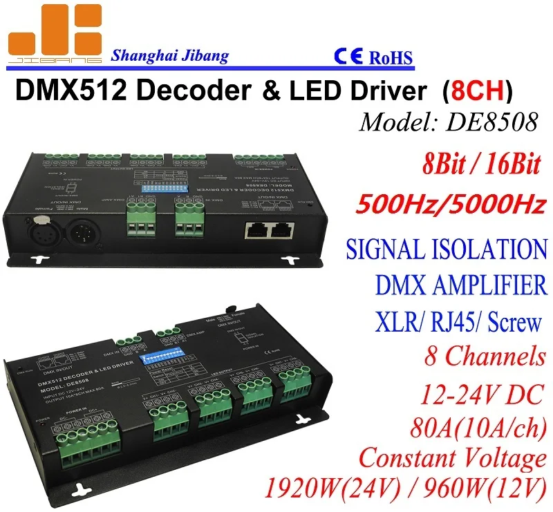 High Frequency 10Ax8CH Constant Voltage 8Bits/16Bits Signal Amplifier DMX512 Decoder DE8508