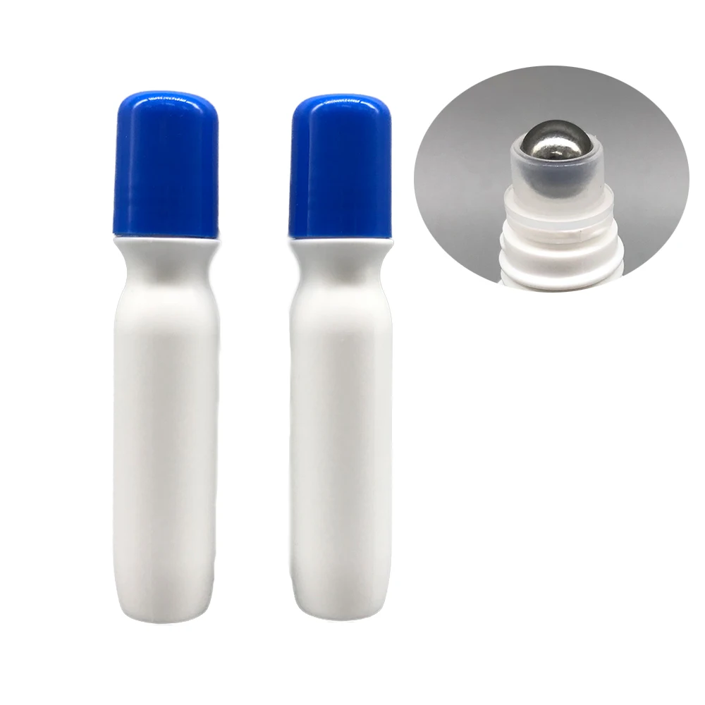 Empty 15ml white slim PE Plastic Mosquito Repellent liquid metal roll on bottle with lids