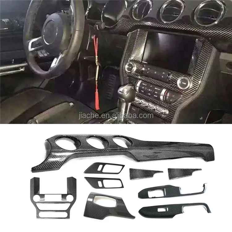 
Real Carbon Fiber Interior Trims Dashboard Meter Bar Cover Mouldings For Ford Mustang 2015 2016 2017 Center Console decoration 